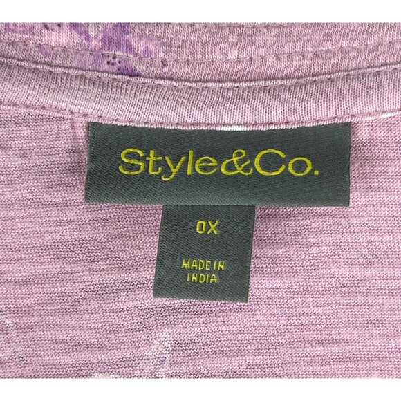 Style & Co. Womens Size OX Millie Pink Knit Top Floral V-Neck 3/4 Sleeve - Picture 7 of 9